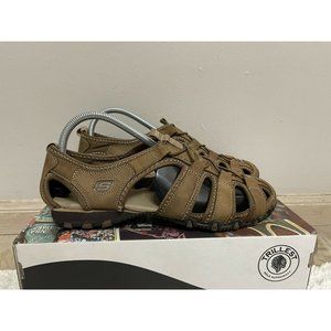 Skechers Leather Sandals Womens 9.5 Brown Bikers Excursions Slip On Sports Shoes
